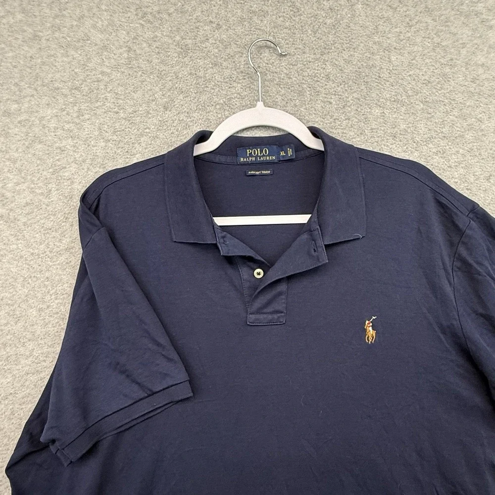 Polo Ralph Lauren Shirt Mens XL Navy Blue Flesh Pony Pima Soft‎ Touch Classic